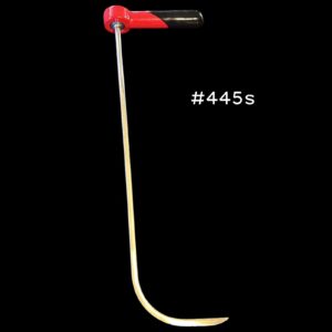 #445s- 18″ long, 3/8″ diameter, MT Sharp, 5″ foot, rounded 90 degree bend.