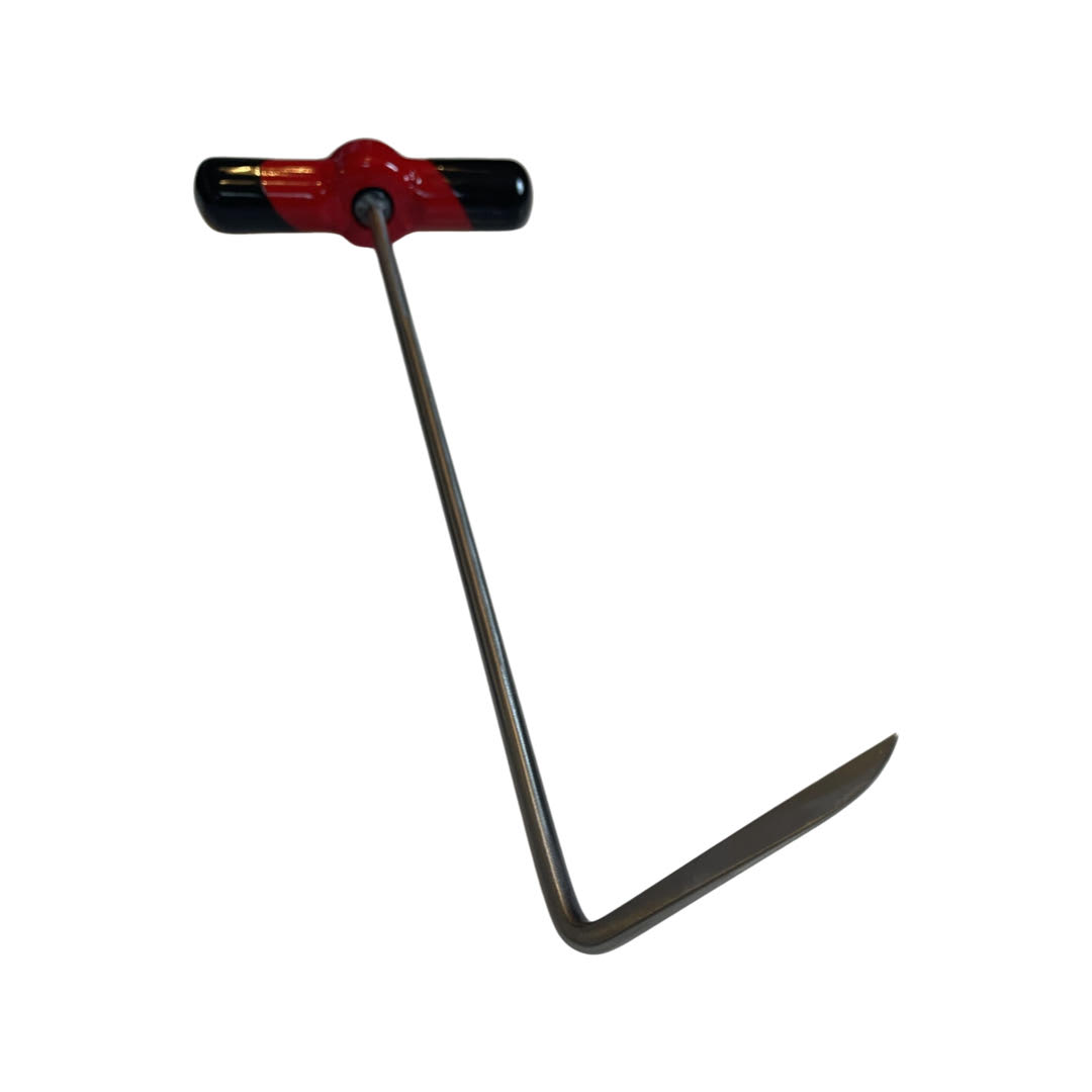 #446sa- 12″ long, 1/4″ diameter, 90 degree bend, 3″ foot, sharp tip, adjustable handle