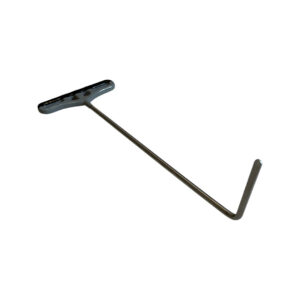 #446w- 12″ long, 1/4″ diameter, 90 degree bend, 3″ foot, round tip, welded handle