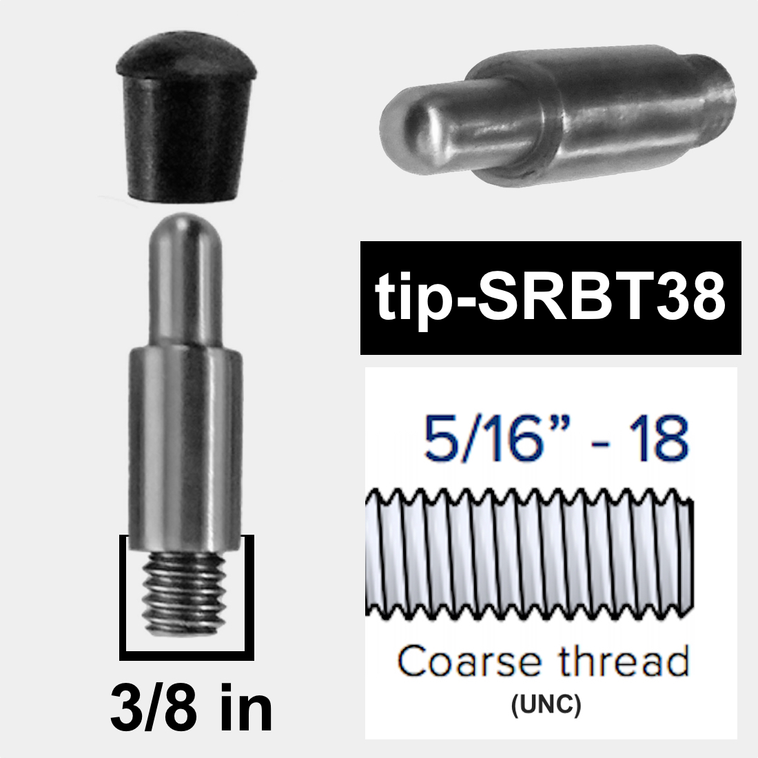 tip-38SRBT – Steel Rubber Ball Tip 3/8″ with Cap